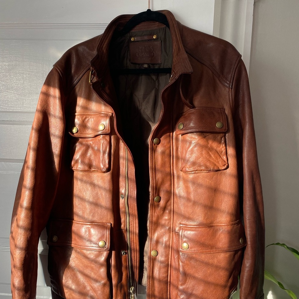 Men’s Large Brown Leather Coach Jacket